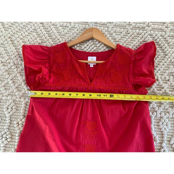 J.Marie Red Embroidered Flutter Sleeve Top Size XS - Picture 3 of 5
